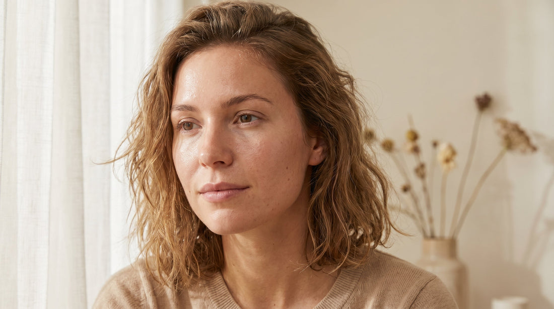 Woman with natural, healthy skin looking out a window — Firmly skincare niacinamide guide