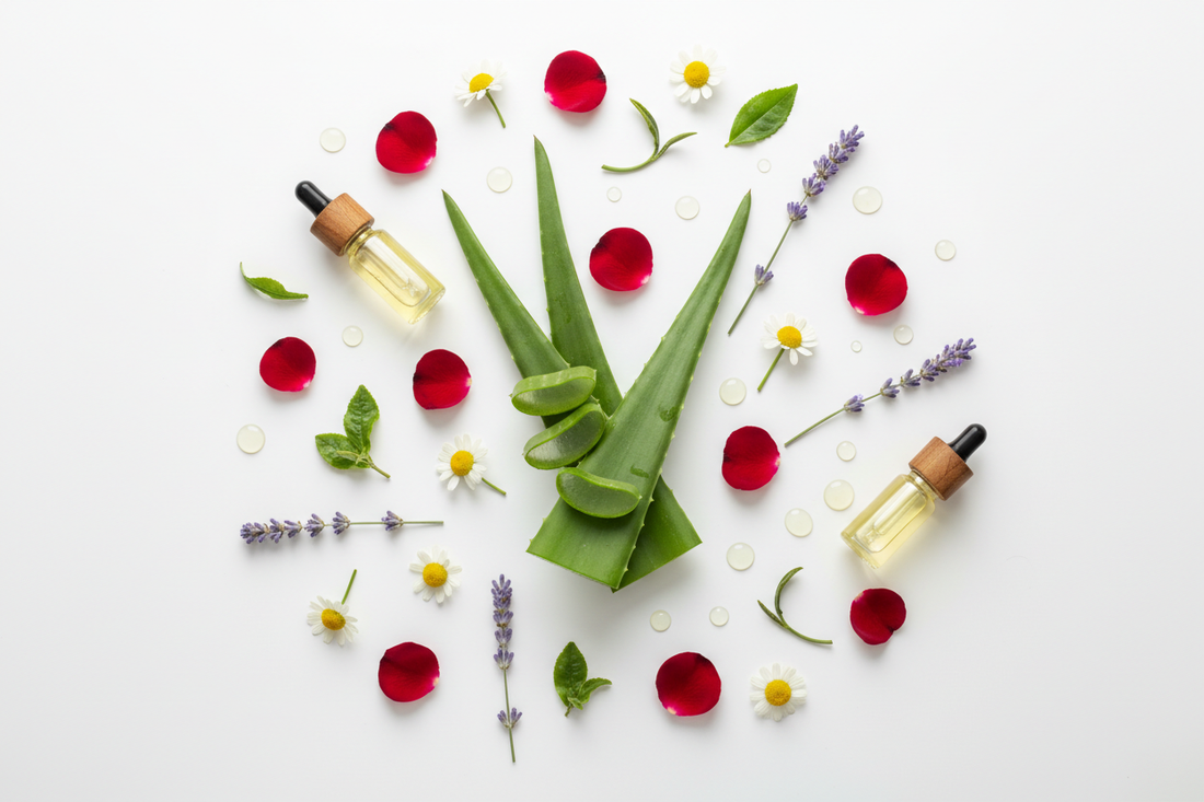 Natural botanical skincare ingredients on a clean surface — Firmly on why natural skin care is the real solution